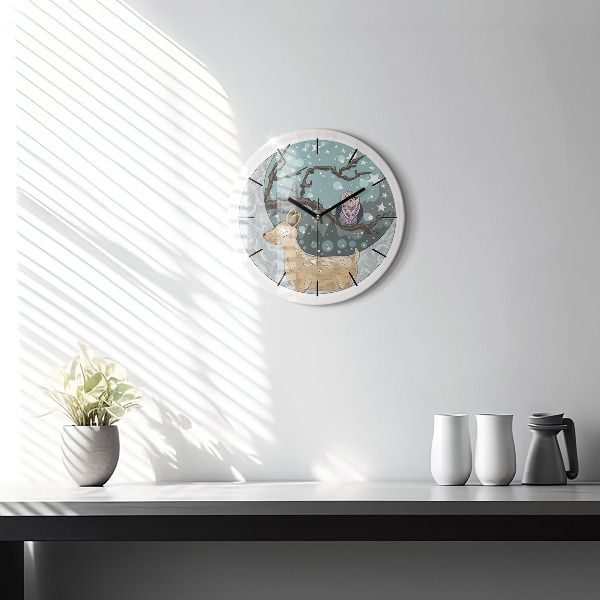 Orologio rotondo in vetro Animali notturni e la luna