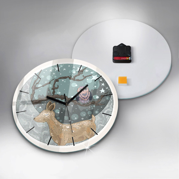 Orologio rotondo in vetro Animali notturni e la luna