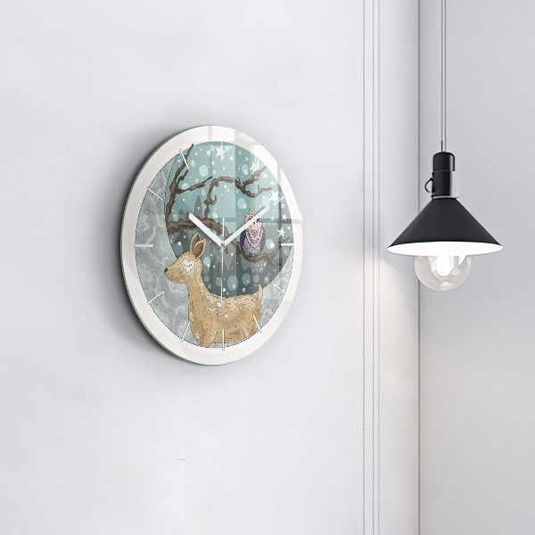 Orologio rotondo in vetro Animali notturni e la luna