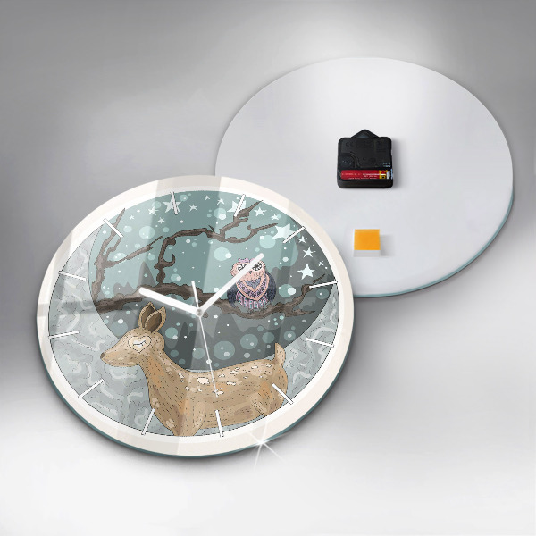 Orologio rotondo in vetro Animali notturni e la luna