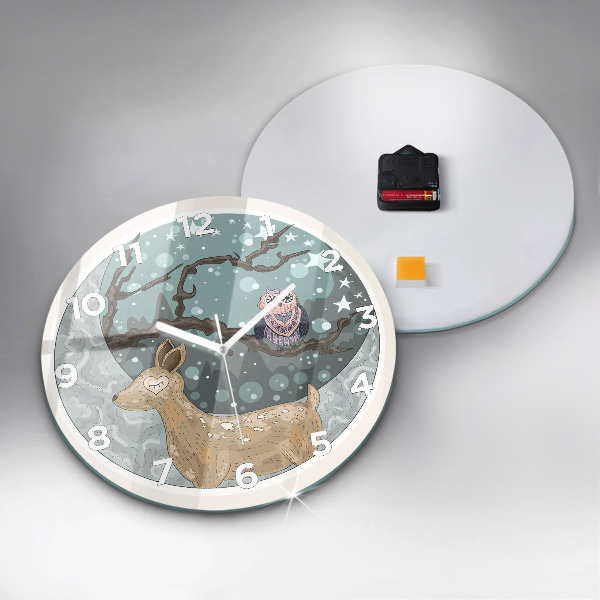 Orologio rotondo in vetro Animali notturni e la luna