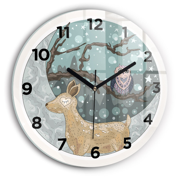 Orologio rotondo in vetro Animali notturni e la luna