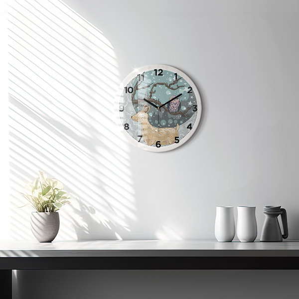 Orologio rotondo in vetro Animali notturni e la luna