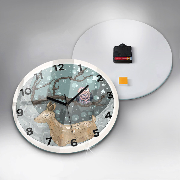 Orologio rotondo in vetro Animali notturni e la luna