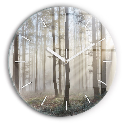 Orologio rotondo in vetro Foresta nella nebbia