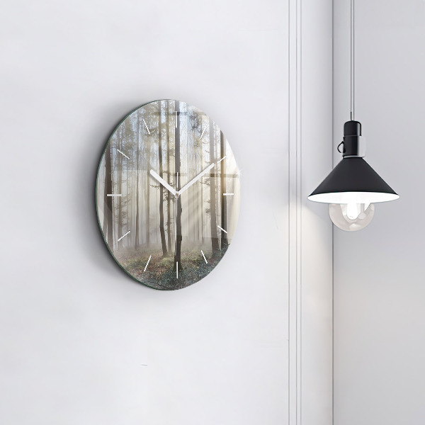 Orologio rotondo in vetro Foresta nella nebbia