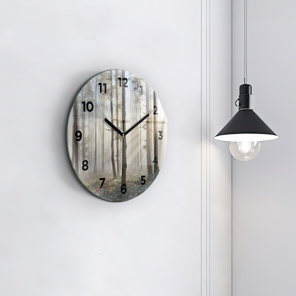 Orologio rotondo in vetro Foresta nella nebbia