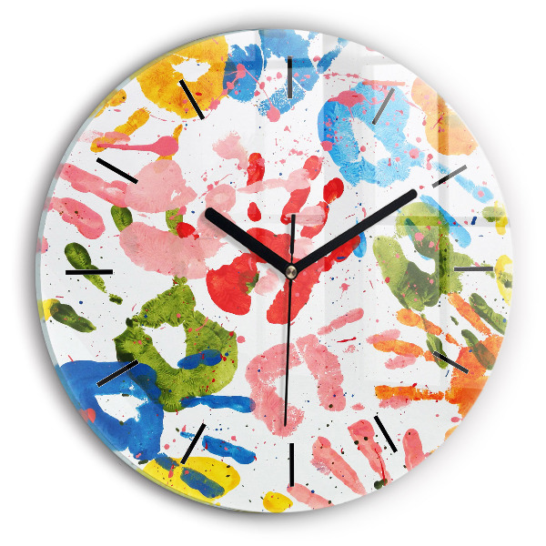 Orologio rotondo in vetro Impronte di mani di bambini