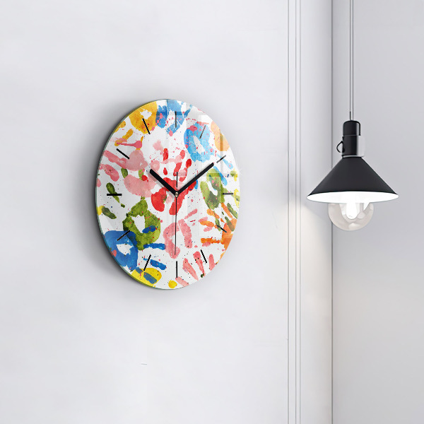Orologio rotondo in vetro Impronte di mani di bambini