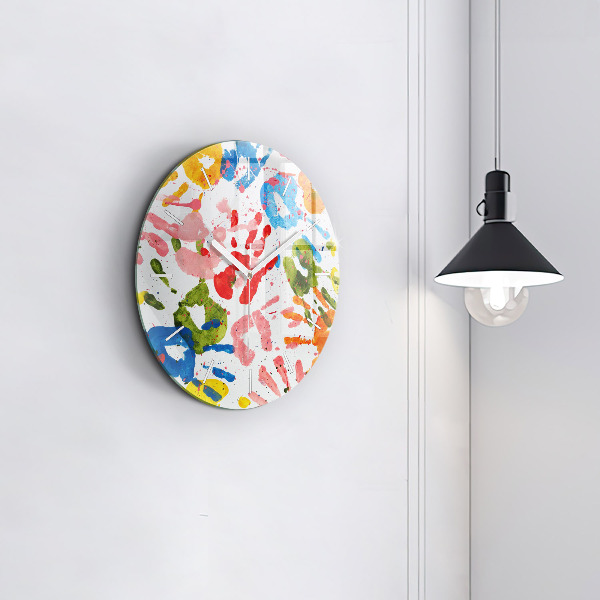 Orologio rotondo in vetro Impronte di mani di bambini