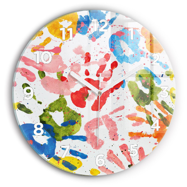 Orologio rotondo in vetro Impronte di mani di bambini