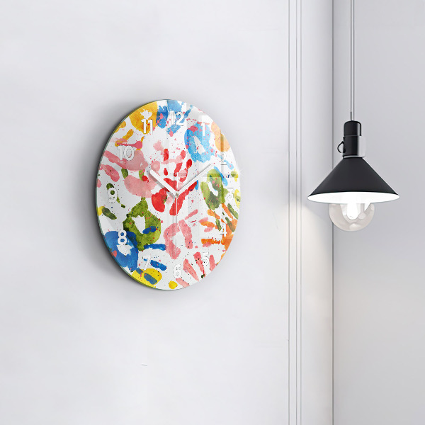 Orologio rotondo in vetro Impronte di mani di bambini