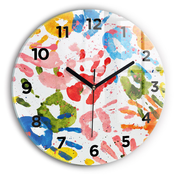 Orologio rotondo in vetro Impronte di mani di bambini