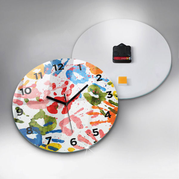 Orologio rotondo in vetro Impronte di mani di bambini