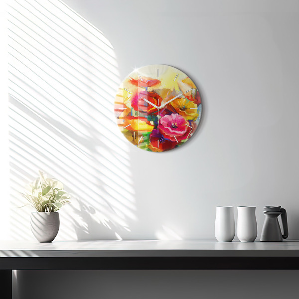 Orologio rotondo in vetro Papaveri colorati