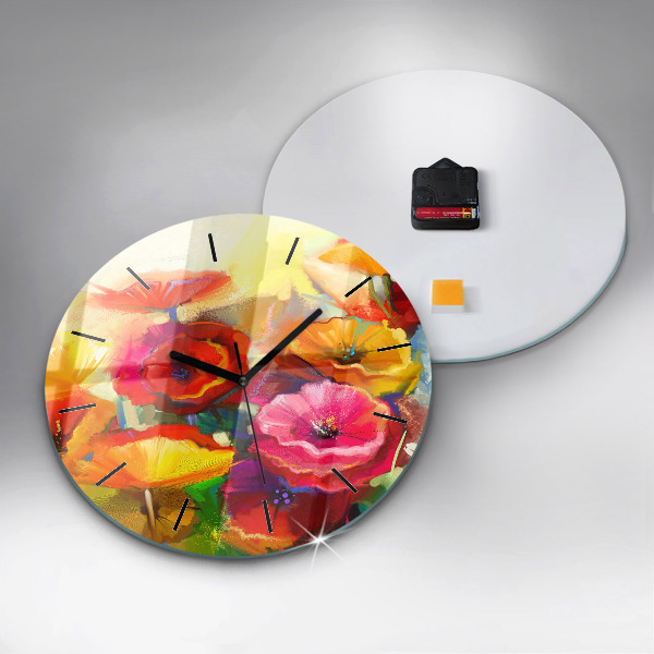 Orologio rotondo in vetro Papaveri colorati