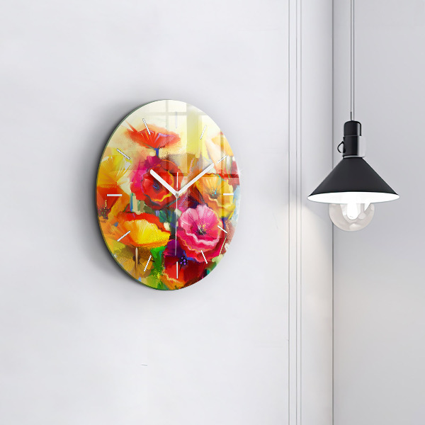 Orologio rotondo in vetro Papaveri colorati