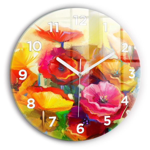 Orologio rotondo in vetro Papaveri colorati