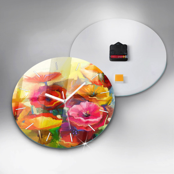 Orologio rotondo in vetro Papaveri colorati