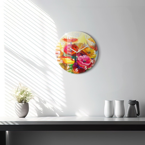 Orologio rotondo in vetro Papaveri colorati