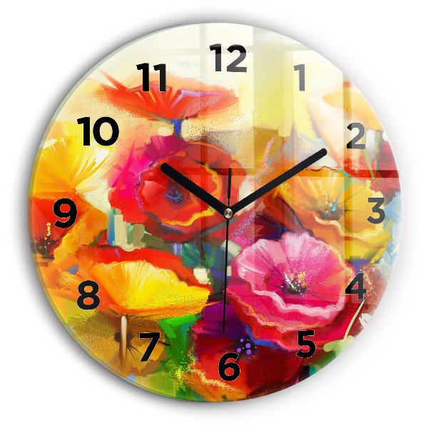 Orologio rotondo in vetro Papaveri colorati