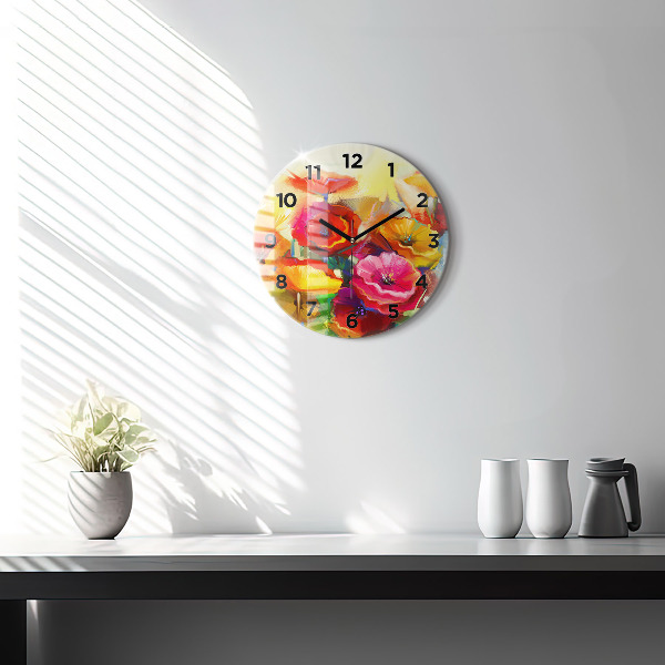Orologio rotondo in vetro Papaveri colorati