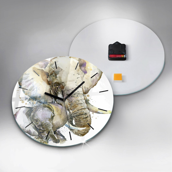 Orologio rotondo in vetro Animali dipinti elefanti
