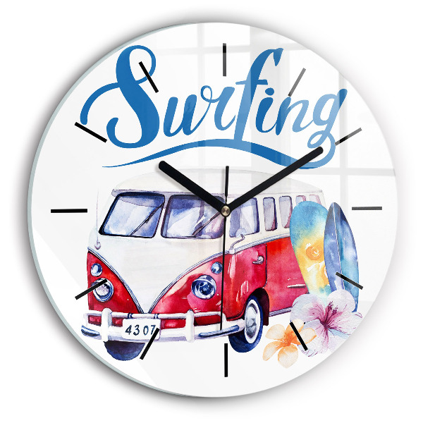 Orologio rotondo in vetro Cartello auto e surf