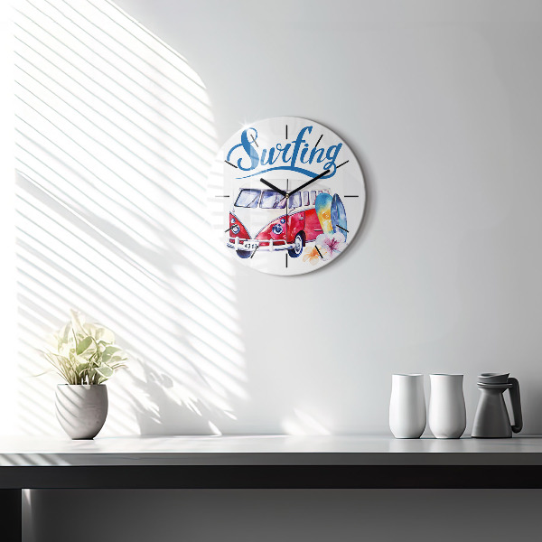 Orologio rotondo in vetro Cartello auto e surf