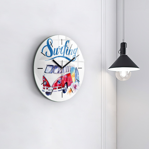 Orologio rotondo in vetro Cartello auto e surf