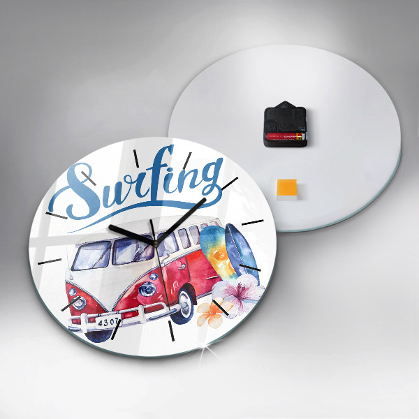 Orologio rotondo in vetro Cartello auto e surf
