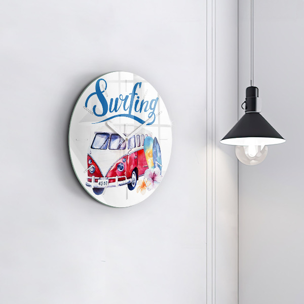 Orologio rotondo in vetro Cartello auto e surf