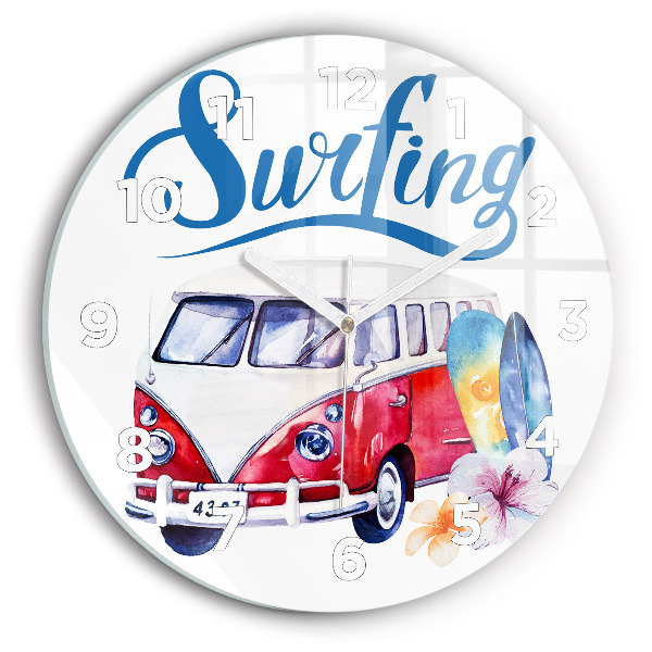 Orologio rotondo in vetro Cartello auto e surf
