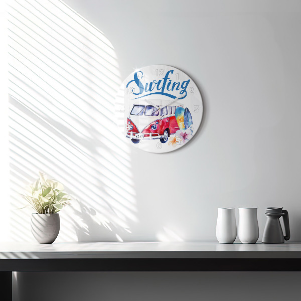 Orologio rotondo in vetro Cartello auto e surf