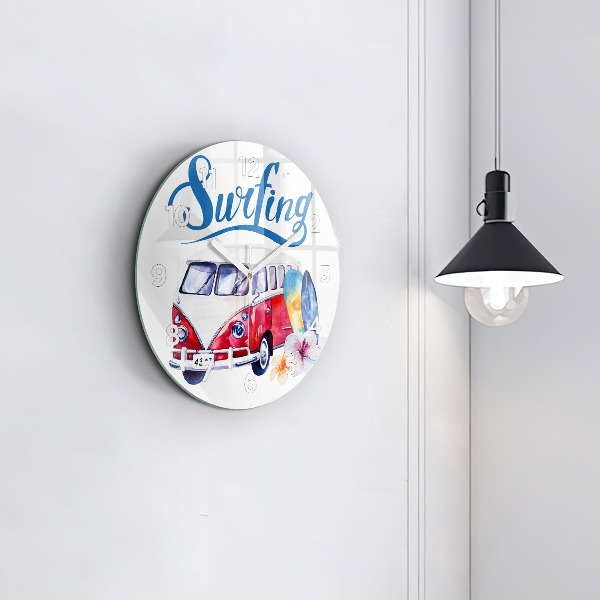 Orologio rotondo in vetro Cartello auto e surf