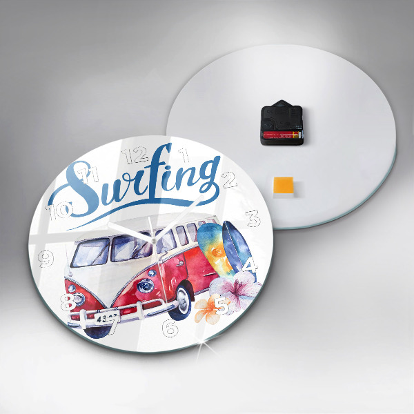 Orologio rotondo in vetro Cartello auto e surf
