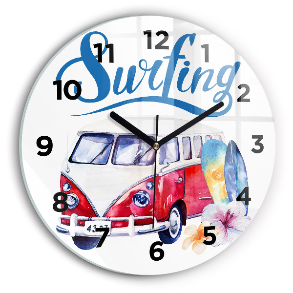 Orologio rotondo in vetro Cartello auto e surf