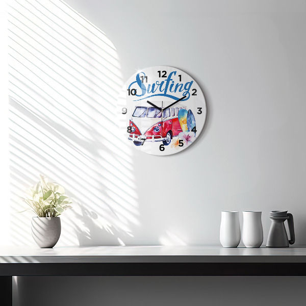 Orologio rotondo in vetro Cartello auto e surf