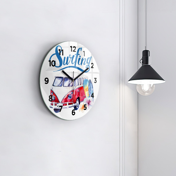Orologio rotondo in vetro Cartello auto e surf