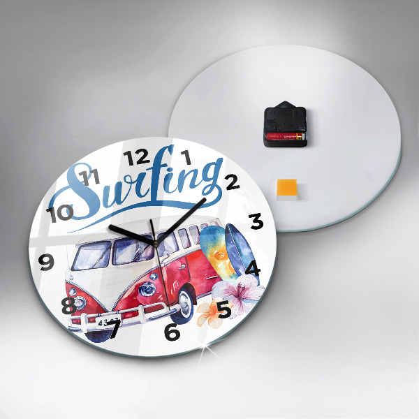 Orologio rotondo in vetro Cartello auto e surf