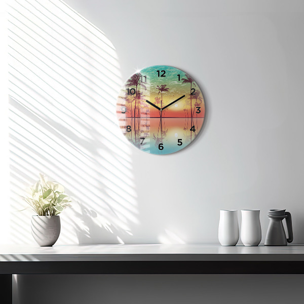 Orologio rotondo in vetro Palme tropicali
