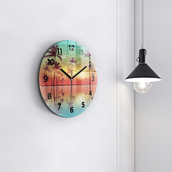 Orologio rotondo in vetro Palme tropicali