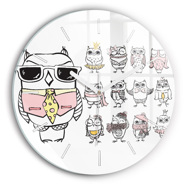 Orologio rotondo in vetro Poster gufo d'epoca
