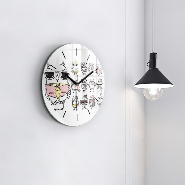 Orologio rotondo in vetro Poster gufo d'epoca