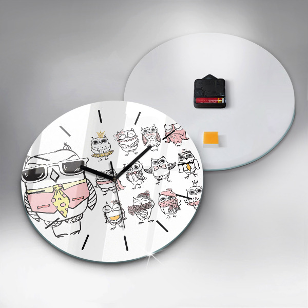 Orologio rotondo in vetro Poster gufo d'epoca
