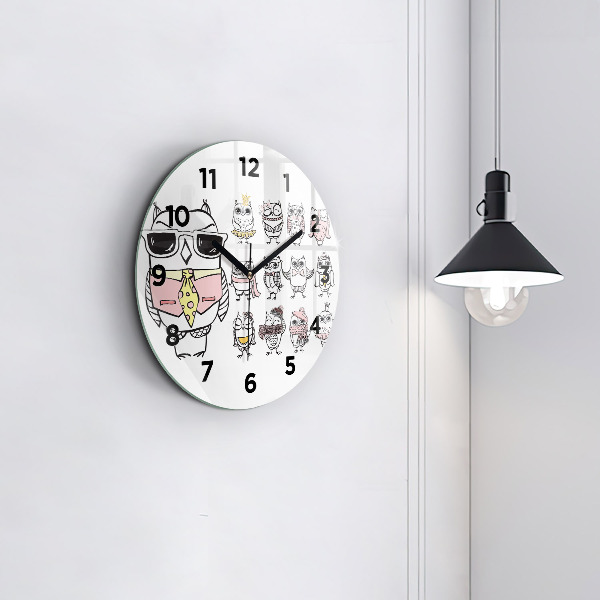 Orologio rotondo in vetro Poster gufo d'epoca