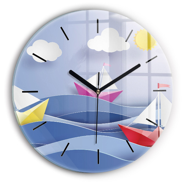 Orologio rotondo in vetro Barche a vela colorate origami