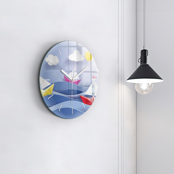 Orologio rotondo in vetro Barche a vela colorate origami