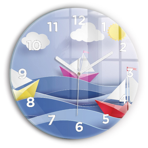 Orologio rotondo in vetro Barche a vela colorate origami