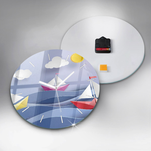 Orologio rotondo in vetro Barche a vela colorate origami